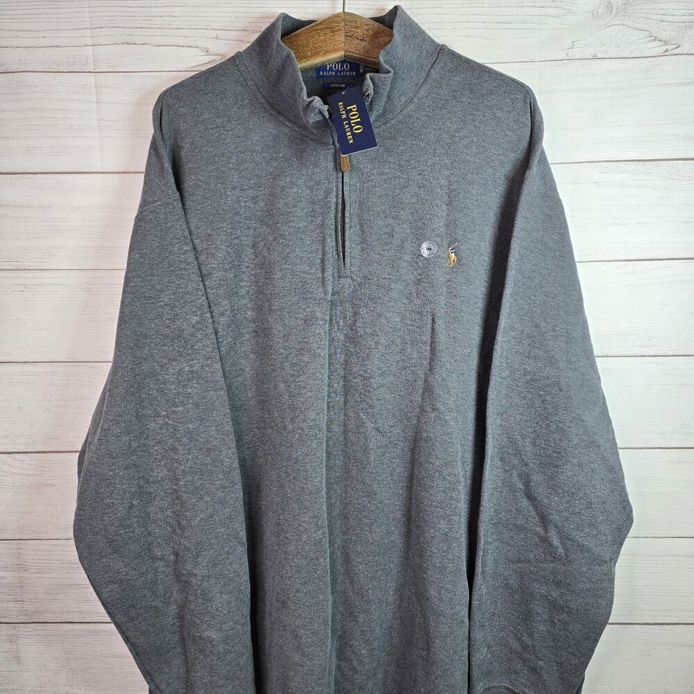 Polo Ralph Lauren Big & Tall Classic 1/4 Zip Pullover Men 3XL Sweater Grey NWT